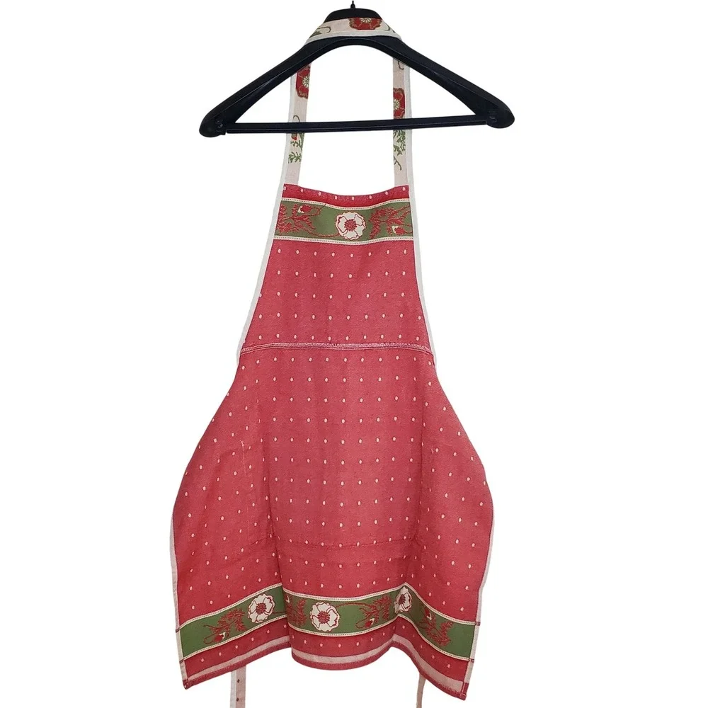 Elias House Holland Red Floral Dot Cotton Apron Baking‎ Kitchen French Country